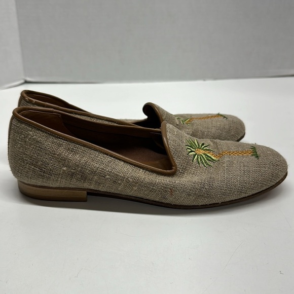 Erica Wilson Needlepoint Shoes Slip On Loafers Shoe Palm Tree Tan Green Size 8 - Picture 3 of 11